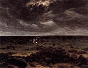Caspar David Friedrich Seashore with Shipwreck by Moonlight oil painting